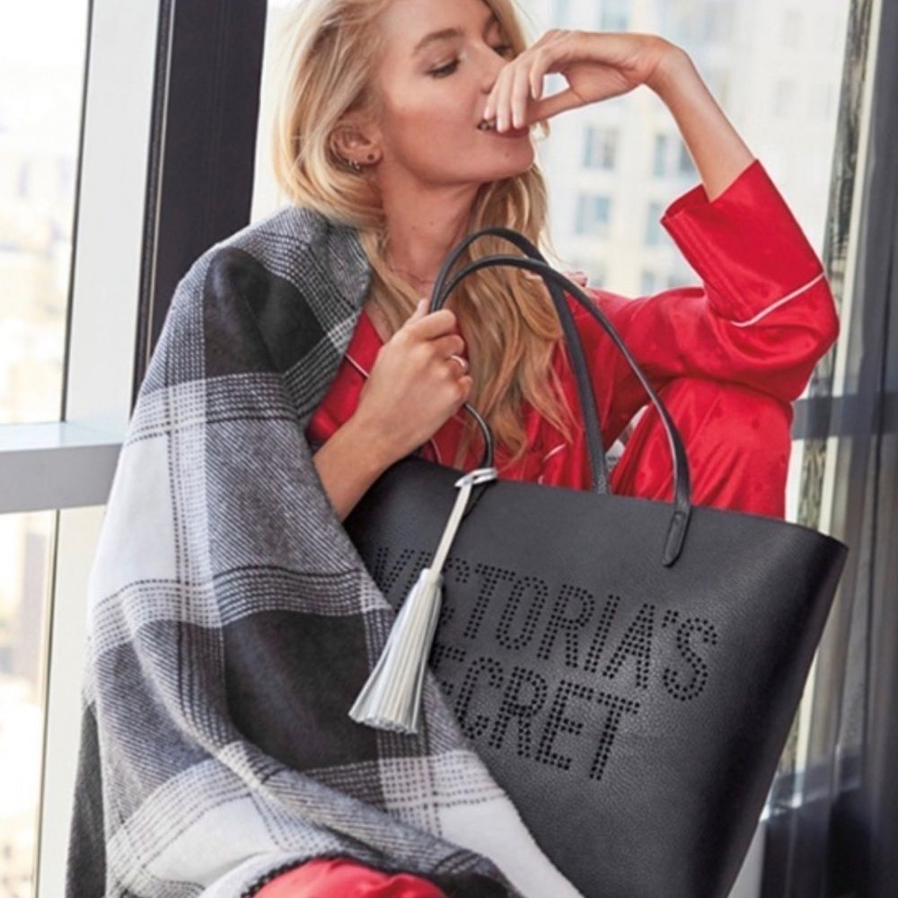 Victoria’s Secret Laser Cut Faux Leather Perforated Tassle Tote Bag New With Tag